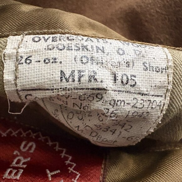 NEW Unworn WWII 1942 Army Officers Overcoat Wool Pea Coat Size 37R Short Mens S - Picture 7 of 9